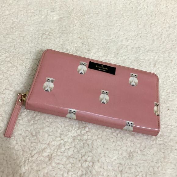 KATE SPADE Daycation Pink PAINTERLY OWL Zip Around NEDA Wallet - Picture 13 of 13